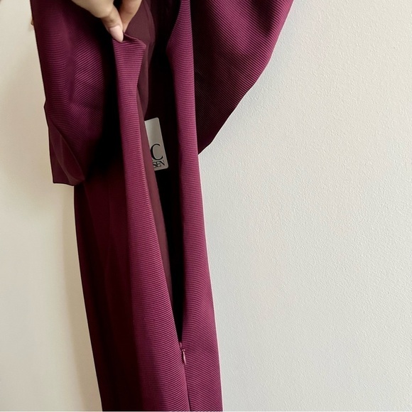 NWT ZAC ZAC Posen Vaille One Shoulder Ruffle Evening Maxi Dress Plum Bridesmaid - Picture 7 of 14